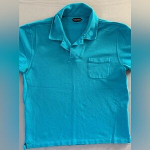 Tom Ford Men’s 56 Turquoise Blue Polo with Chest Pocket Luxury 100% cotton